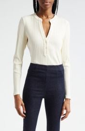 Veronica Beard Jocelyn V-Neck Rib Cotton Top at Nordstrom