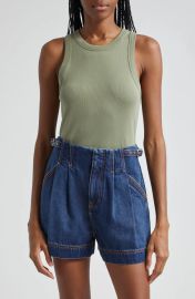 Veronica Beard Jordyn Cotton Rib Crop Tank Top in Sage at Nordstrom