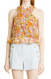 Veronica Beard Kailani Floral Print Crossover Silk Halter Top in Floral Multi  at Nordstrom