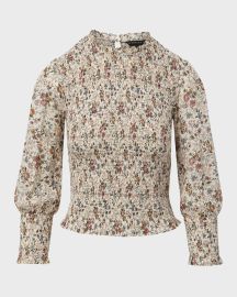 Veronica Beard Kali Floral Smocked Blouse in Ecru Multi at Neiman Marcus