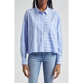 Veronica Beard Kinley Directional Stripe Cotton Blend Button-Up Shirt at Nordstrom