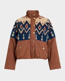 Veronica Beard Knoll Geometric Fleece Cotton Canvas Zip Up Jacket at Neiman Marcus