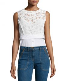 Veronica Beard Lace Shirting Combo Top at Neiman Marcus