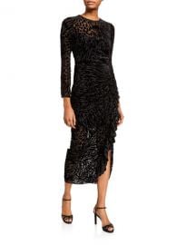 Veronica Beard Lala Velvet Burnout Ruffle Midi Dress at Neiman Marcus