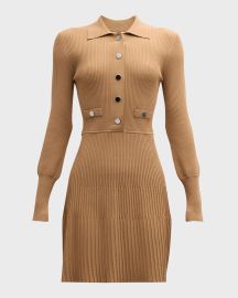 Veronica Beard Lauper Long-Sleeve Ribbed Mini Dress at Neiman Marcus