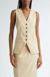 Veronica Beard Life Linen Blend Vest in Stone Khaki at Nordstrom