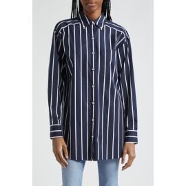 Veronica Beard Lloyd Stripe Long Sleeve Stretch Cotton Button-Down Shirt at Nordstrom