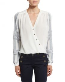 Veronica Beard Long-Sleeve Silk Boho Surplice Blouse  at Neiman Marcus