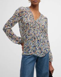 Veronica Beard Lowell Floral Blouse in Black Multi at Neiman Marcus