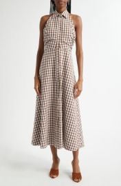 Veronica Beard Mackey Gingham Halter Neck Stretch Cotton Dress at Nordstrom