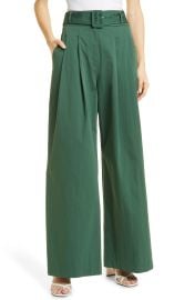 Veronica Beard Maliyah Belted Wide Leg Pants in Forest  at Nordstrom