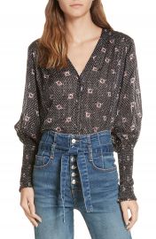 Veronica Beard Maree Smock Cuff Silk Blouse at Nordstrom