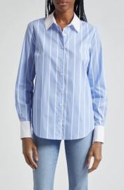 Veronica Beard Marisol Stripe Cotton Blend Button Up Shirt at Nordstrom