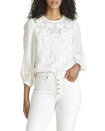 Veronica Beard Maryana Embroidered Ramie Top at Neiman Marcus