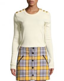 Veronica Beard Mayer Button-Shoulder Long-Sleeve Top at Neiman Marcus