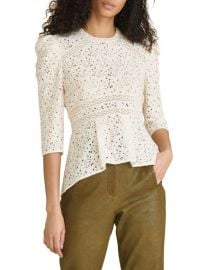 Veronica Beard Mayme 3 4-Sleeve Lace Top at Neiman Marcus