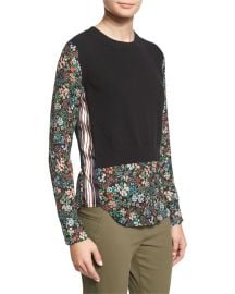 Veronica Beard Mellow Mixed-Media Cashmere Sweater  Black at Neiman Marcus