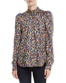 Veronica Beard Mena Gathered Floral Puff-Sleeve Top at Neiman Marcus