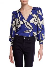 Veronica Beard Milan Printed Silk Button-Front Top at Neiman Marcus