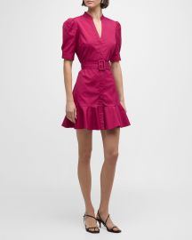 Veronica Beard Molly Short-Sleeve Button-Front Mini Dress at Neiman Marcus