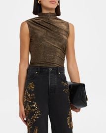 Veronica Beard Mylie Metallic Mock Neck Tank Top at Neiman Marcus