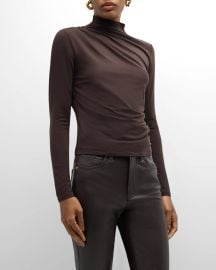 Veronica Beard Mylie Ruched Knit Turtleneck Top at Neiman Marcus