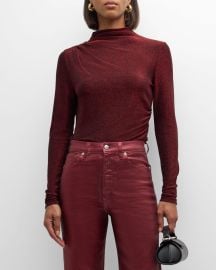 Veronica Beard Mylie Sparkly Gathered High-Neck Top at Neiman Marcus