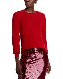 Veronica Beard Nelia Cashmere Sweater With Crest Snaps In Crimson ShopSimon at Shop Simon