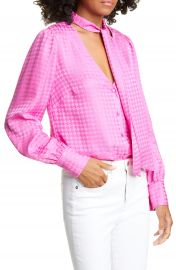 Veronica Beard Nicky Tie Neck Houndstooth Jacquard Silk Top   Nordstrom at Nordstrom