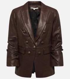 Veronica Beard Oneta Dickey Double Breasted Leather Blazer at Mytheresa