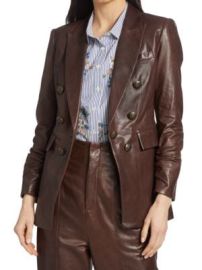 Veronica Beard Oneta Dickey Double-Breasted Leather Blazer on SALE at Saks Off 5th