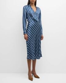 Veronica Beard Otis Stripe Long-Sleeve Midi Dress at Neiman Marcus