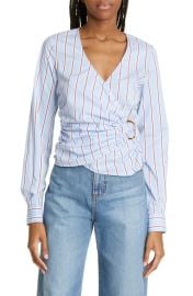 Veronica Beard Ozzie Stripe Faux Wrap Shirt at Nordstrom