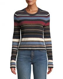 Veronica Beard Palmas Striped Metallic Cropped Sweater at Neiman Marcus