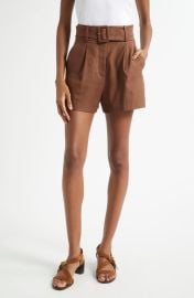 Veronica Beard Piper Pleated Linen Blend Shorts at Nordstrom