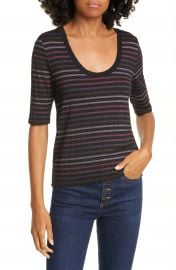 Veronica Beard Poppy U-Neck Metallic Stripe Tee   Nordstrom at Nordstrom