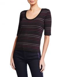 Veronica Beard Poppy U-Neck Striped Tee at Neiman Marcus