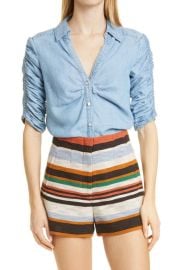 Veronica Beard Porta Shirred Sleeve Button-Up Shirt at Nordstrom