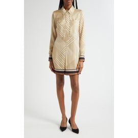 Veronica Beard Pryce Border Print Long Sleeve Silk Blend Shirtdress at Nordstrom