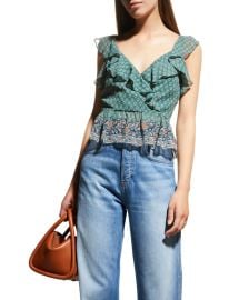 Veronica Beard Randa Paisley Ruffle Trim Peplum Top at Neiman Marcus