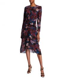 Veronica Beard Raylee Ruched Floral Midi Dress at Neiman Marcus