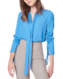 Veronica Beard Remi Ruched Tie-Neck Silk Blouse at Neiman Marcus