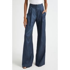 Veronica Beard Rimini Pinstripe Linen Blend Wide Leg Pants at Nordstrom