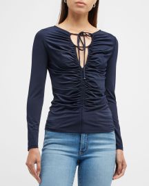 Veronica Beard Roque Ruched Front-Tie Top at Neiman Marcus