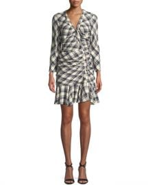 Veronica Beard Rowe Button-Front Ruched Check Mini Dress at Neiman Marcus