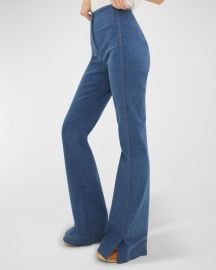 Veronica Beard Royce Denim Flared Split Pants at Neiman Marcus