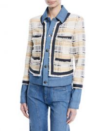 Veronica Beard Santiago Button-Front Combo Tweed   Denim Jacket at Bergdorf Goodman