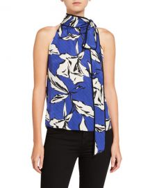 Veronica Beard Sela Printed Tie-Neck Top at Neiman Marcus