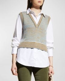 Veronica Beard Serwa Mixed Wool Sweater Vest at Neiman Marcus