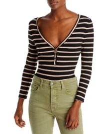 Veronica Beard Shailee Ribbed Stripe Henley Tee Bloomingdales at Bloomingdales